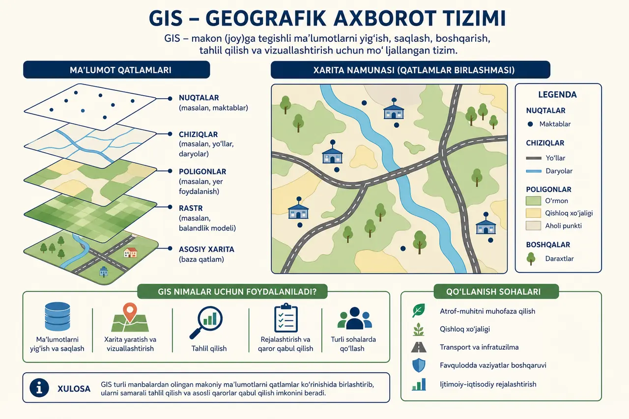 ArcGIS platformasida ish stoli loyihasi, markaziy ma'lumotlar, veb xarita va foydalanuvchi ilovasining bog'lanishini ko'rsatuvchi sxema